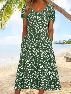 Women's Fashion Floral Round Neck 3D Printing Dress - Xklyq Sx4052 - View 1