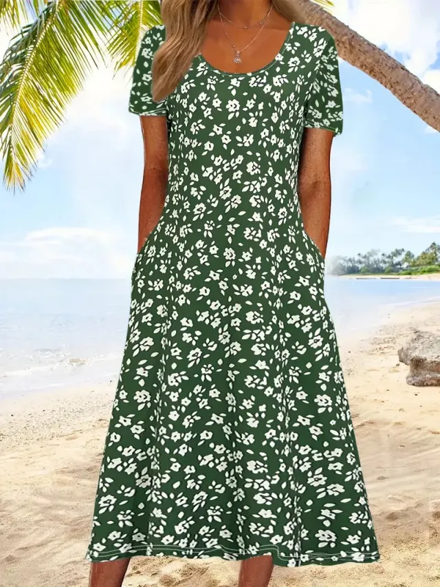Women's Fashion Floral Round Neck 3D Printing Dress Xklyq Sx4052 - Shop at LoveMi