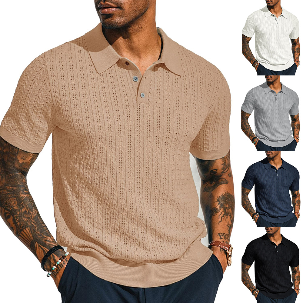 Mens Casual Knitted Shirt Summer Top With Short Sleeves