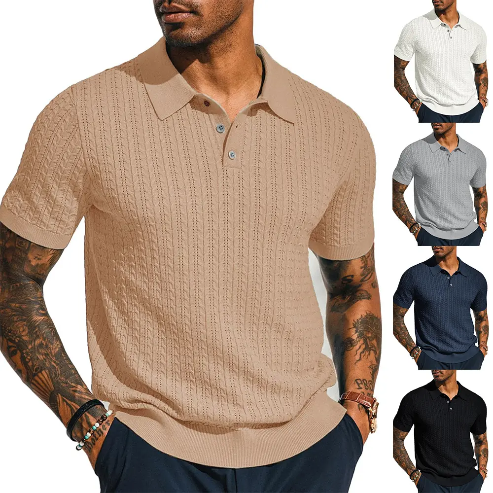 Mens Casual Knitted Shirt Summer Top