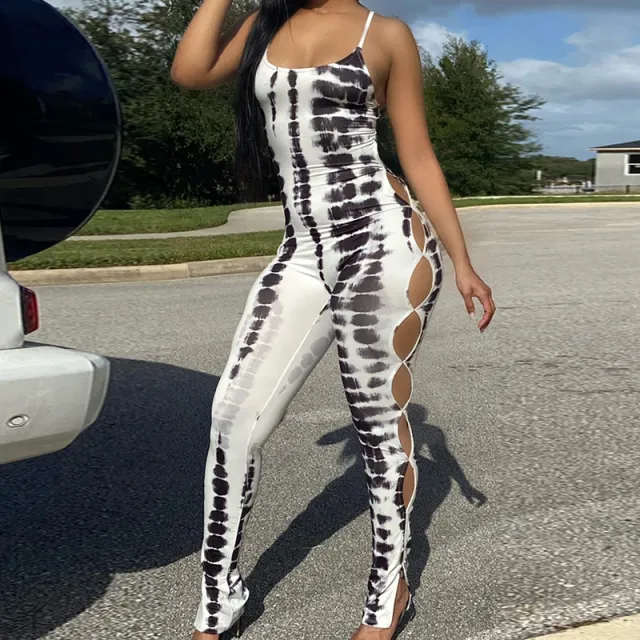 Women's Printed Backless Suspender Jumpsuit White - Shop at LoveMi