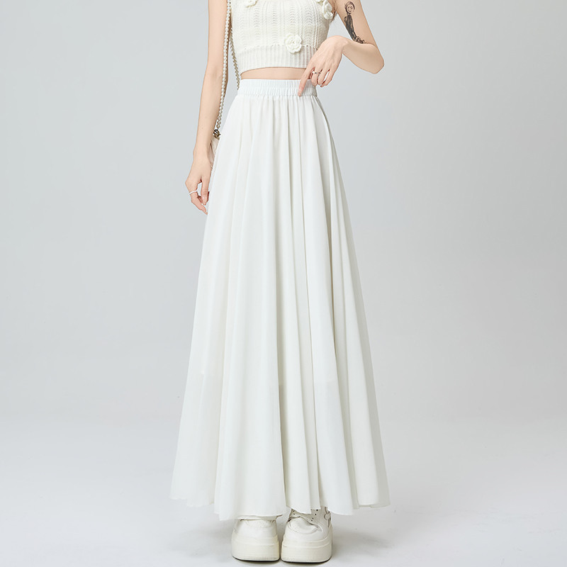 Summer Elastic High-waist Figure-flattering Draped A-line Maxi Skirt thumbnail 7