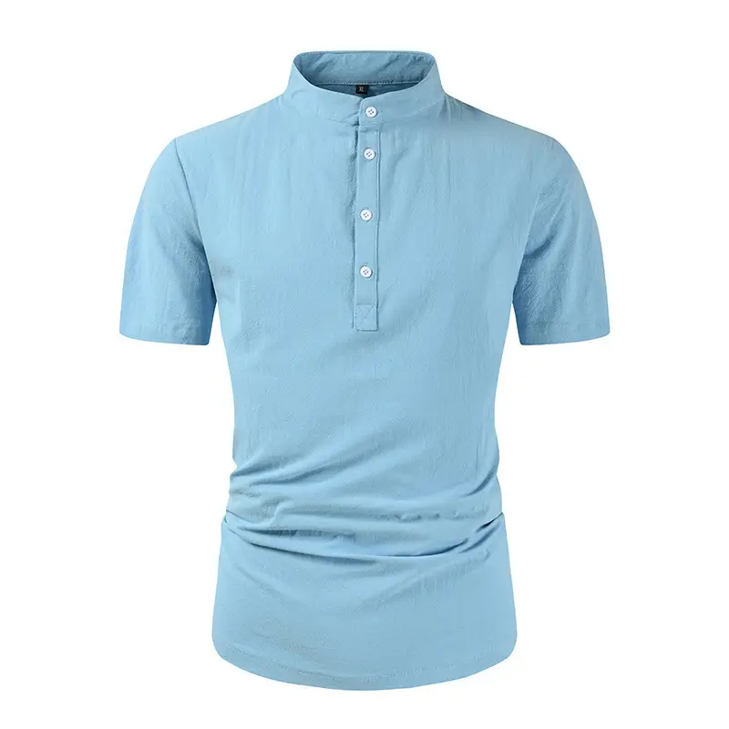 Loose Button Cotton And Linen Pure Color All-matching T-shirt