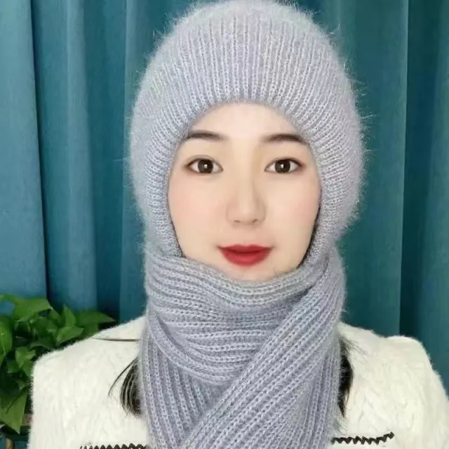 Women's Hat New Fleece lined Thickened Scarf Integrated Style Gray - Shop at LoveMi