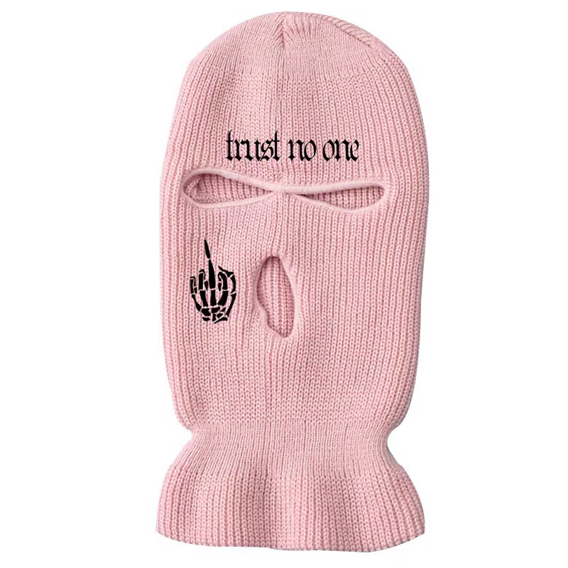 Embroidered Letter Hand-held Three-hole Knitted Hat Warm Ear Protection Riding Cap