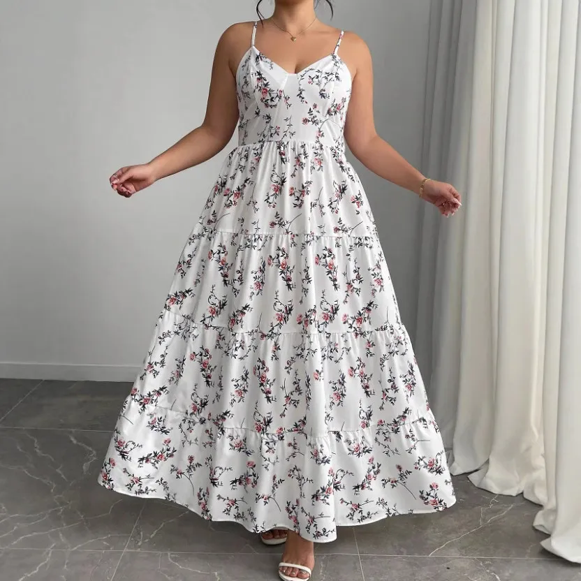New Gentle French-style First Love Floral Spaghetti Strap Dress - White