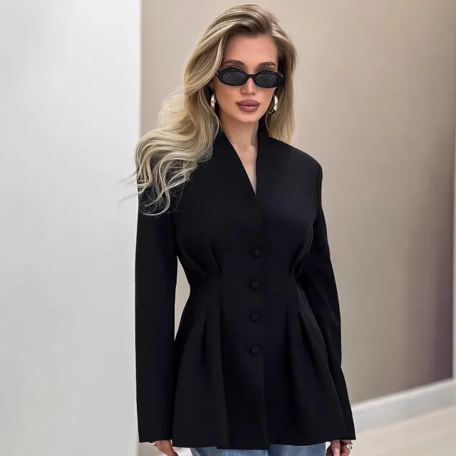 Women's Abdomen control Black Small Suit V neck Suit Jacket Black - Shop at LoveMi
