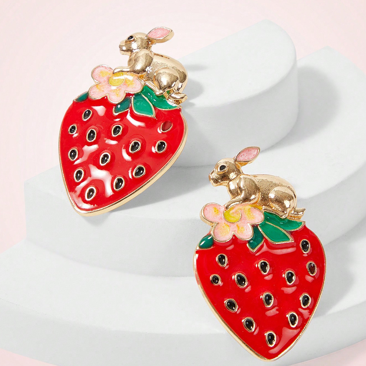 Strawberry Rabbit Oil-drip Stud Earrings