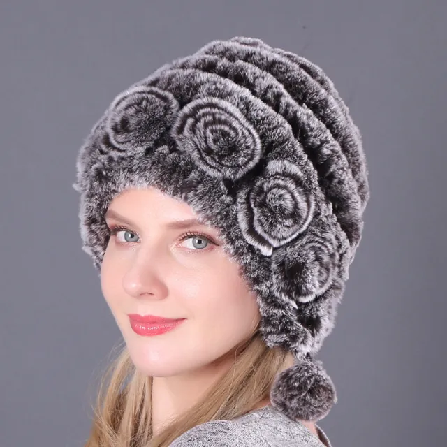 Warm Thickened Earflaps Fur Rex Rabbit Fur Hat Three Balls Autumn And Winter Color 3 - Shop at LoveMi