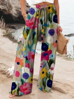 Wide Leg Colourful Graffiti Women's Casual Pants - K8 - View 1