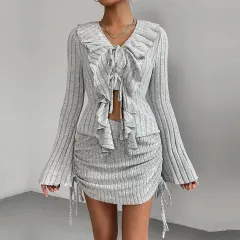 Women's Sexy Elegant Fashion Ruffled Slim-fit Suit - Grey - View 1