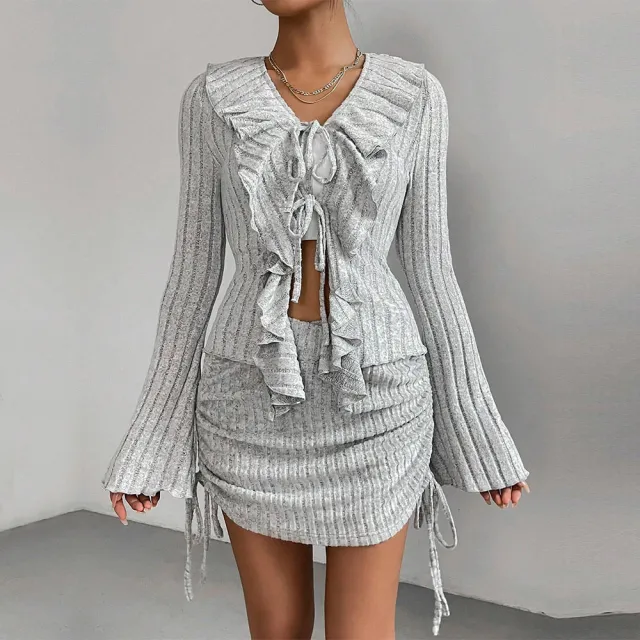 Women's Sexy Elegant Fashion Ruffled Slim fit Suit Gray - Shop at LoveMi