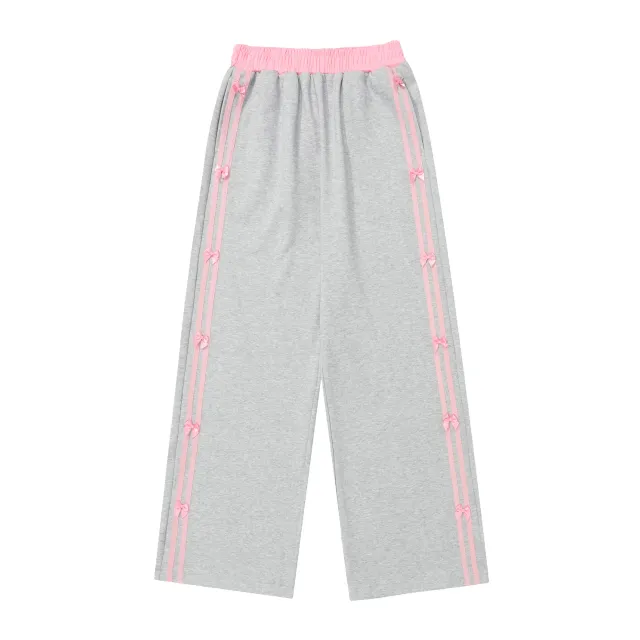 Women's American style Retro Striped Bow Casual Trousers Gray - Shop at LoveMi
