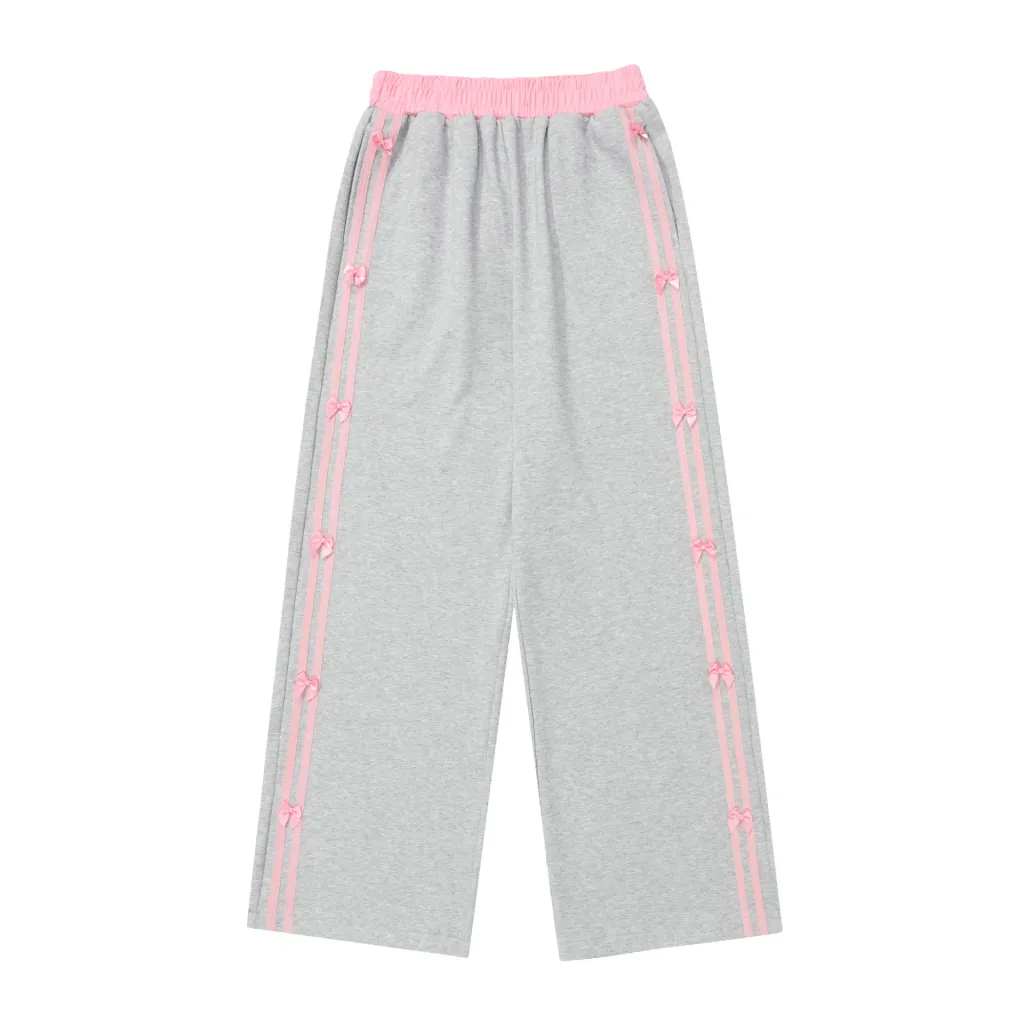 Women's American-style Retro Striped Bow Casual Trousers - Gray