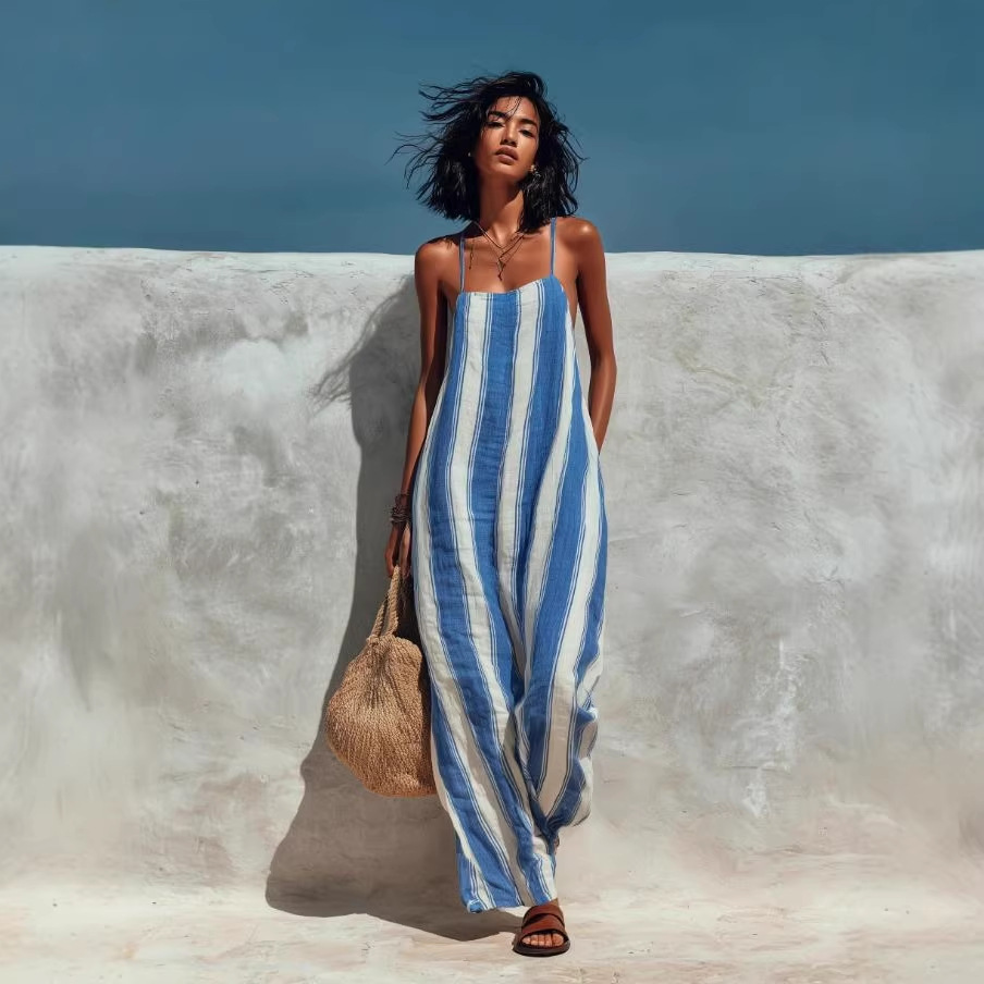 Elegant Casual Striped Sleeveless Strap Jumpsuit