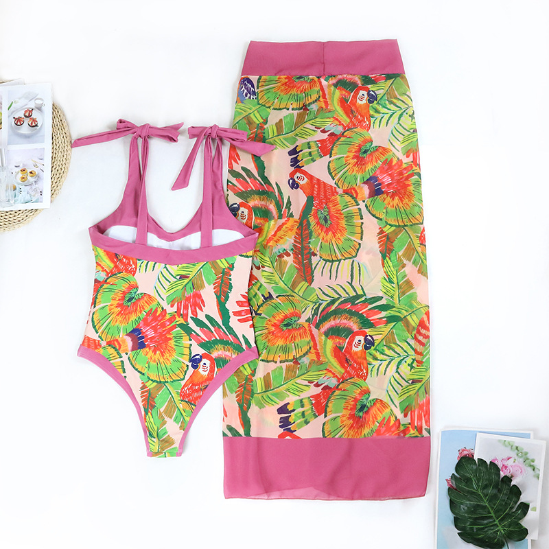 Retro One-piece Swimsuit Women's V-neck Covered Belly Thin Skirt Hot Spring Beach Dress - Image 17