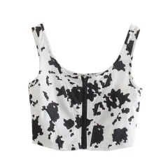 Cow Flower Top Slim-fit Zipper Camisole - Picture Colour-S - View 1