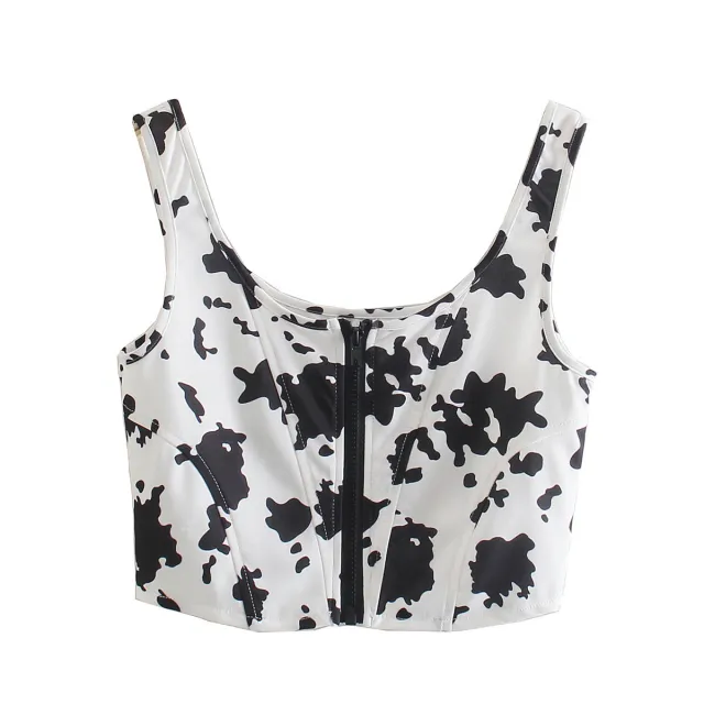 Cow Flower Top Slim fit Zipper Camisole Picture Color S - Shop at LoveMi