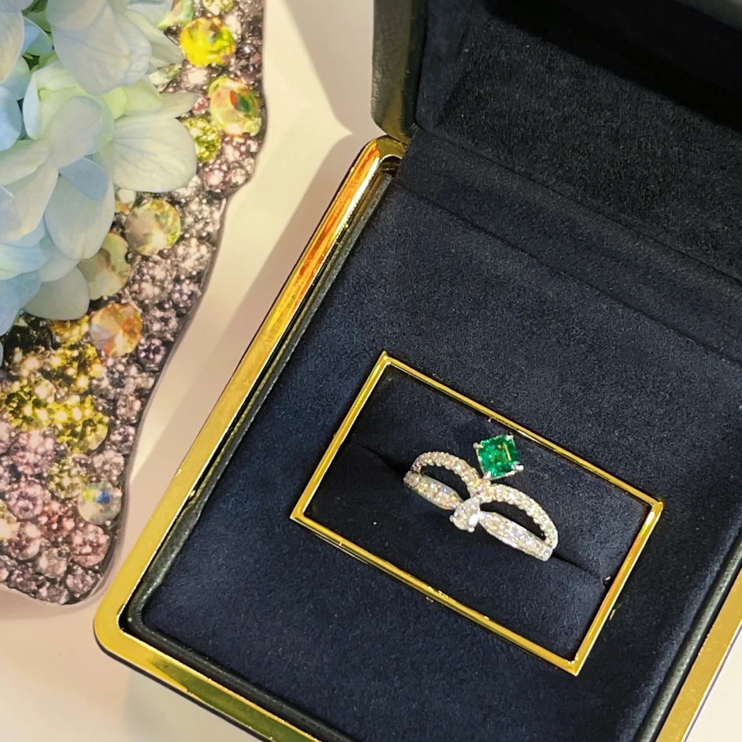 Title 6, Caibao Emerald Crown Ring Female Elegant Jewelr...