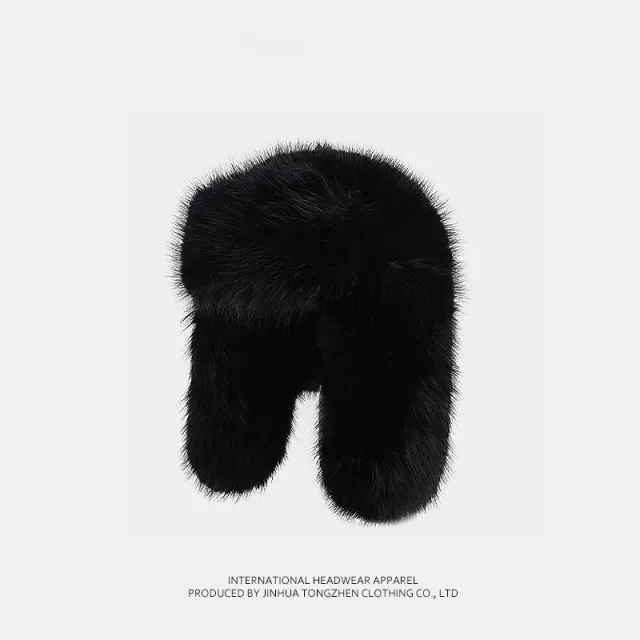 Blue Velvet Ushanka Female Winter Thicken Thermal Furry Earmuffs Hat Black - Shop at LoveMi