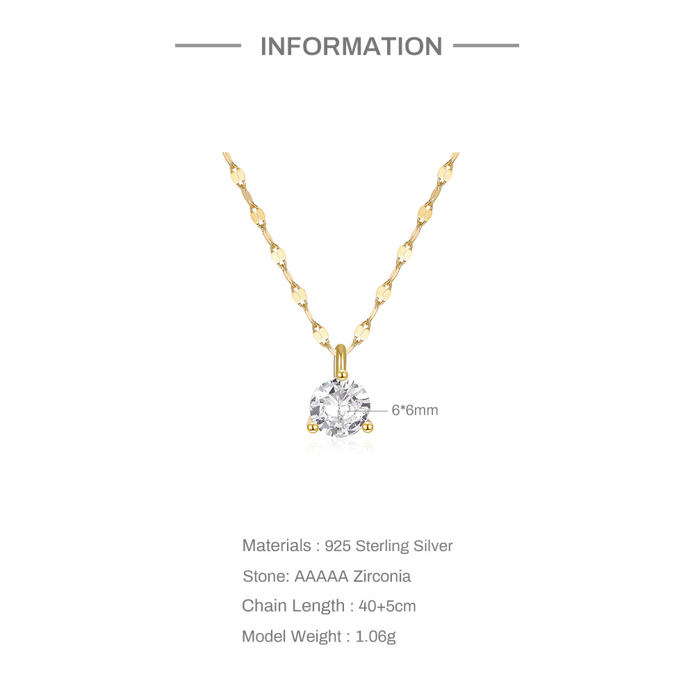 S925 Sterling Silver Single Luxury Zircon Diamond Women's Necklace