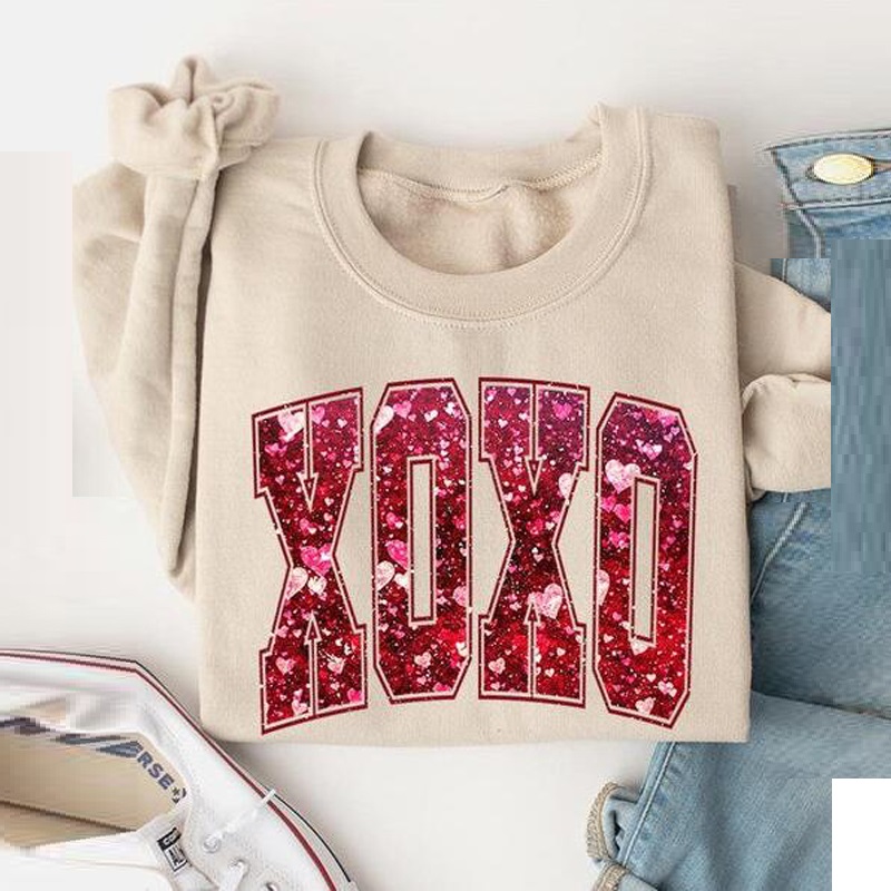 European And American Letter Printed Round Neck Pullover Sweater