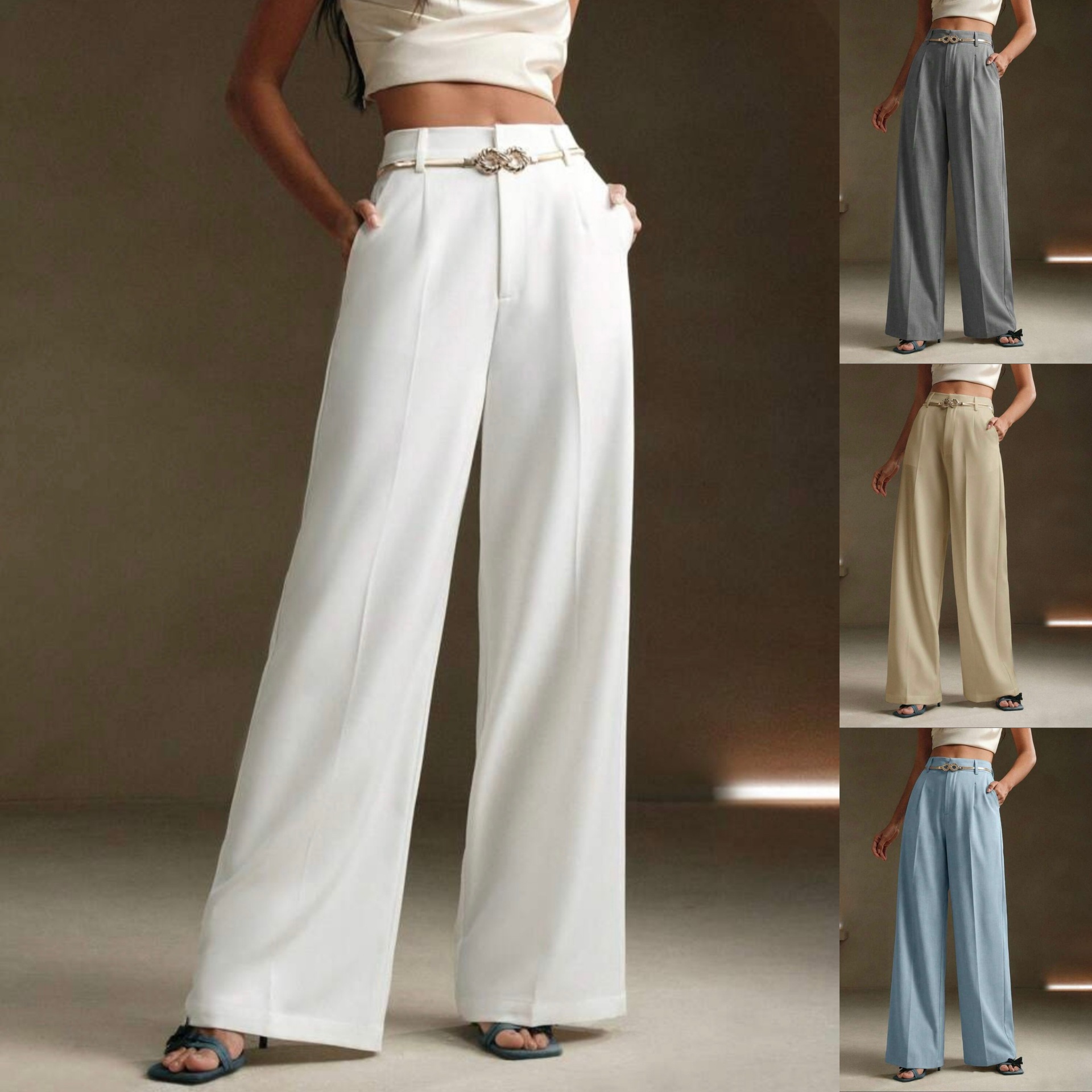 Solid-color High-waisted Draping Wide-leg Straight Pants