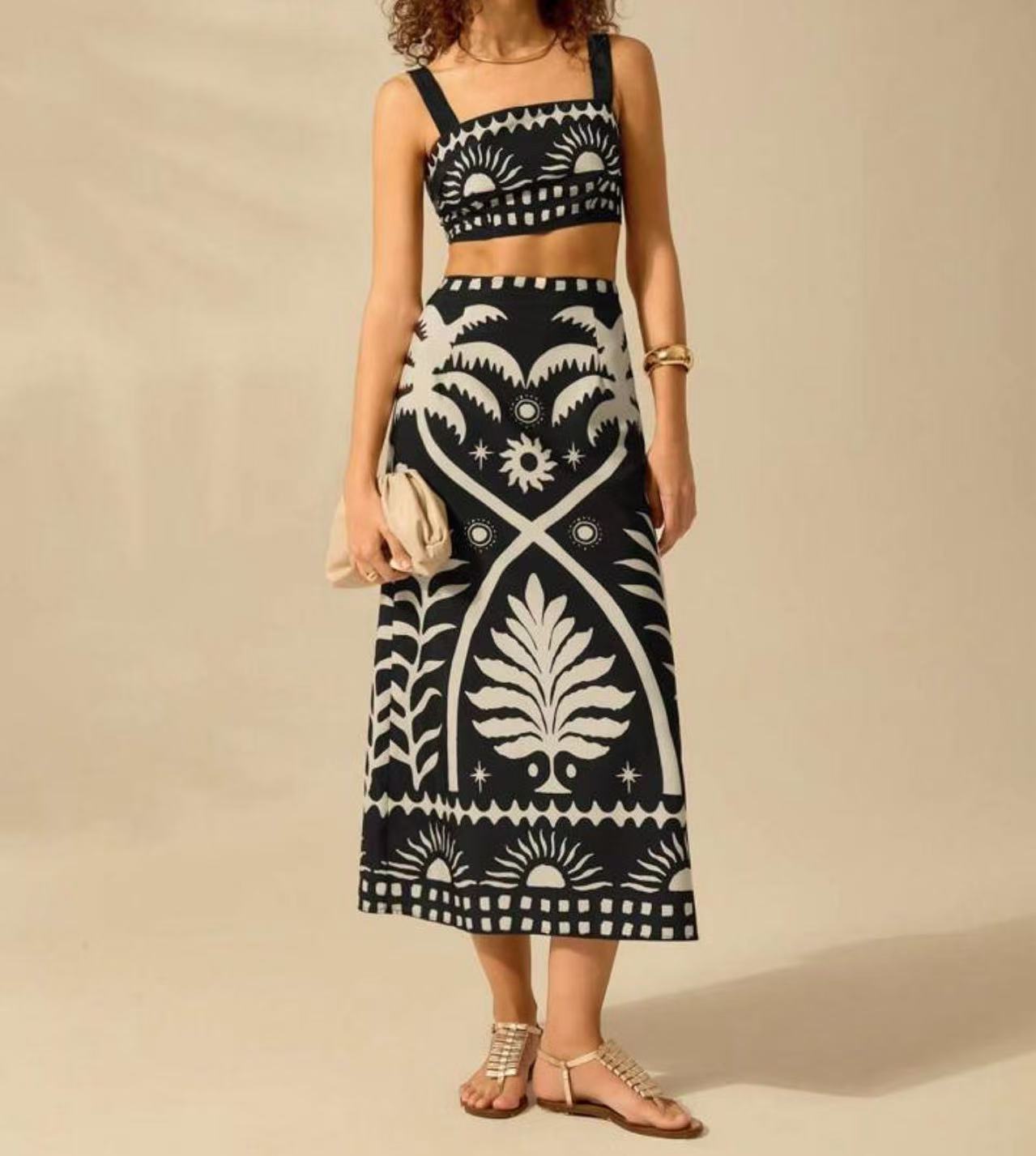 Women's Fashion Printed Sling Long Skirt