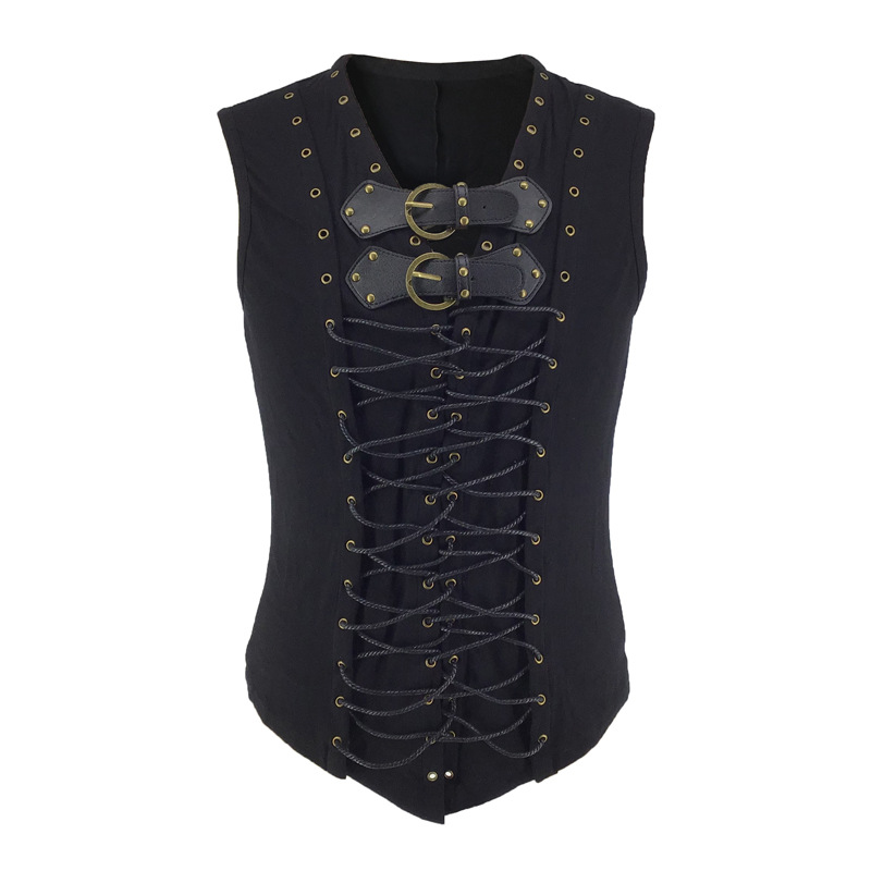 Punk Mens Tie-Back Sleeveless Gothic Vest