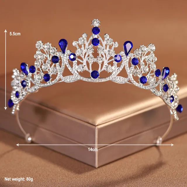 Crown Bridal Headdress Princess Crown Wedding Dress Hair Accessories Sapphire Blue - Shop at LoveMi