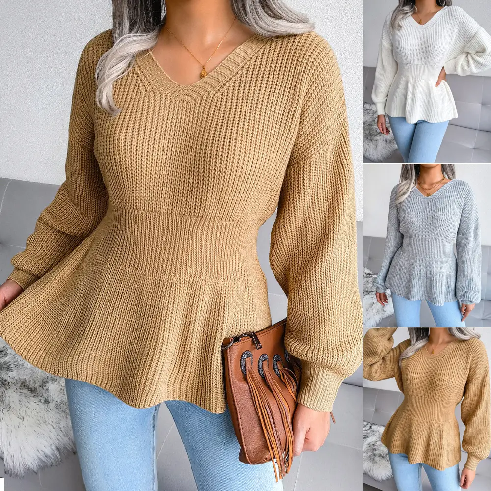 Lantern Sleeve Sweater Winter Women Flounces Knit