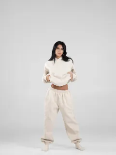 Sweater Suit Embroidered European And American Women's Clothing Top Pants - Apricot Pants - View 1