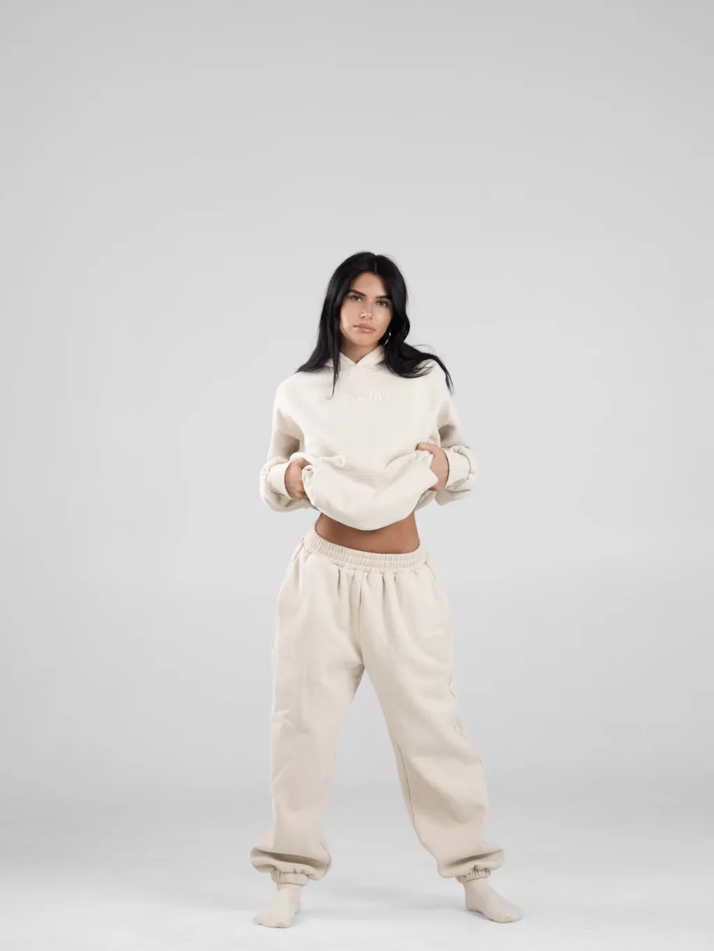 Sweater Suit Embroidered European And American Women's Clothing Top Pants - Apricot Pants