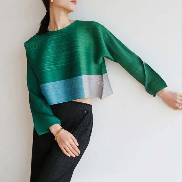 White Pigeon Peplum Top Pressing Shirt Short T shirt Color Matching Western Style Slimming Green - Shop at LoveMi