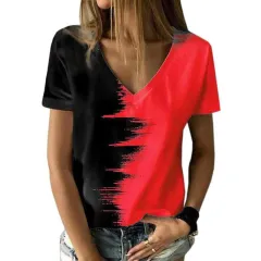 Women's Printed Short Sleeve Casual Weekend Basic V-neck Abstract 3D Printing Painting - Tmw171 5 - View 1