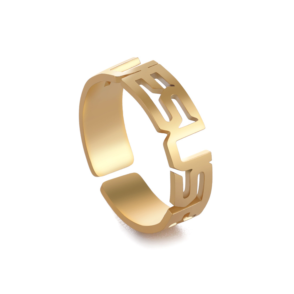 Personalized Design Titanium Steel Cut Letters UESUS Adjustable Stainless Steel Ring