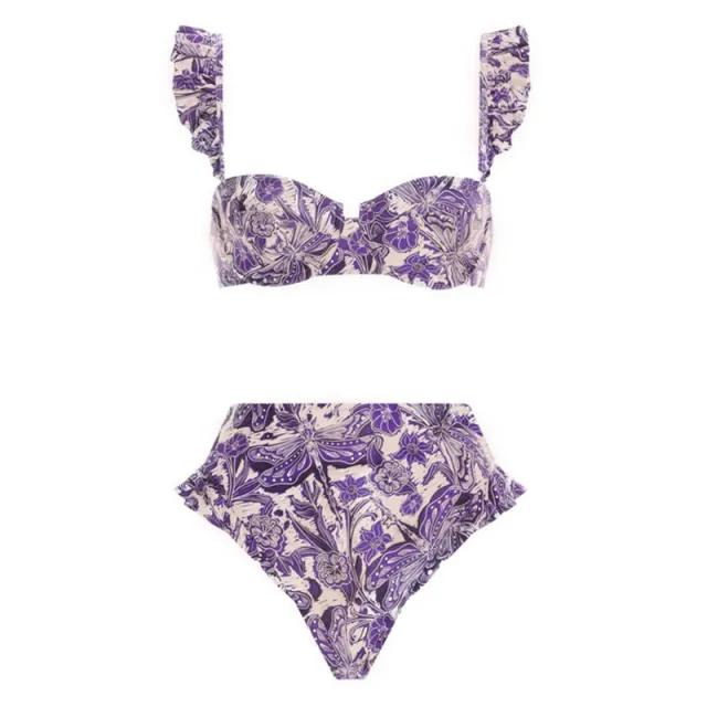 Push Up Bikini Hot Spring Vacation High Waist Bikini Split Swimsuit Purple - Shop at LoveMi