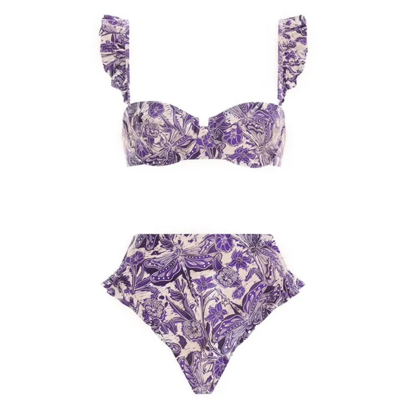 Push Up Bikini Hot Spring Vacation High Waist Bikini Split Swimsuit - Purple