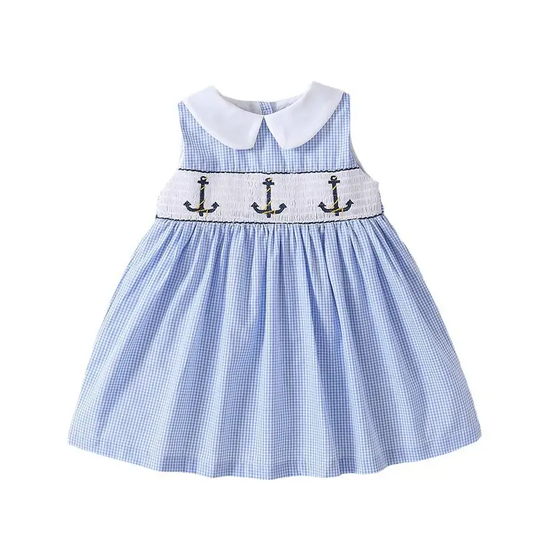 Children's Smocking Summer Sleeveless Doll Collar Embroidery Dress