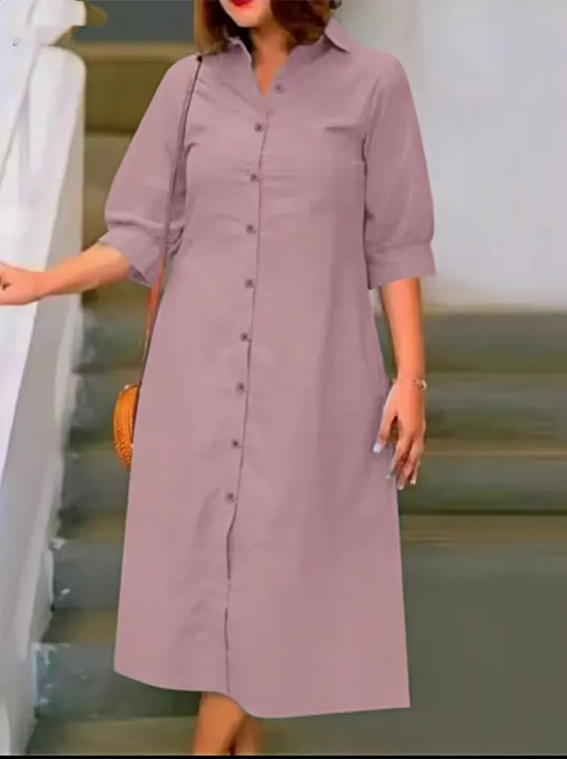 Plus Size Women's Clothes Short Sleeve Shirt Loose Dress Pink - Shop at LoveMi
