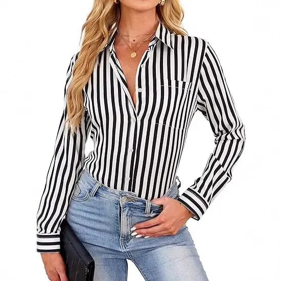 Blue And White Striped Loose-fit Long-sleeve Shirt