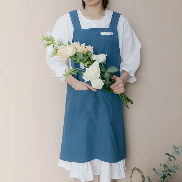 Linen Jean Apron Simple Overclothes Kitchen Apron Blue - Shop at LoveMi