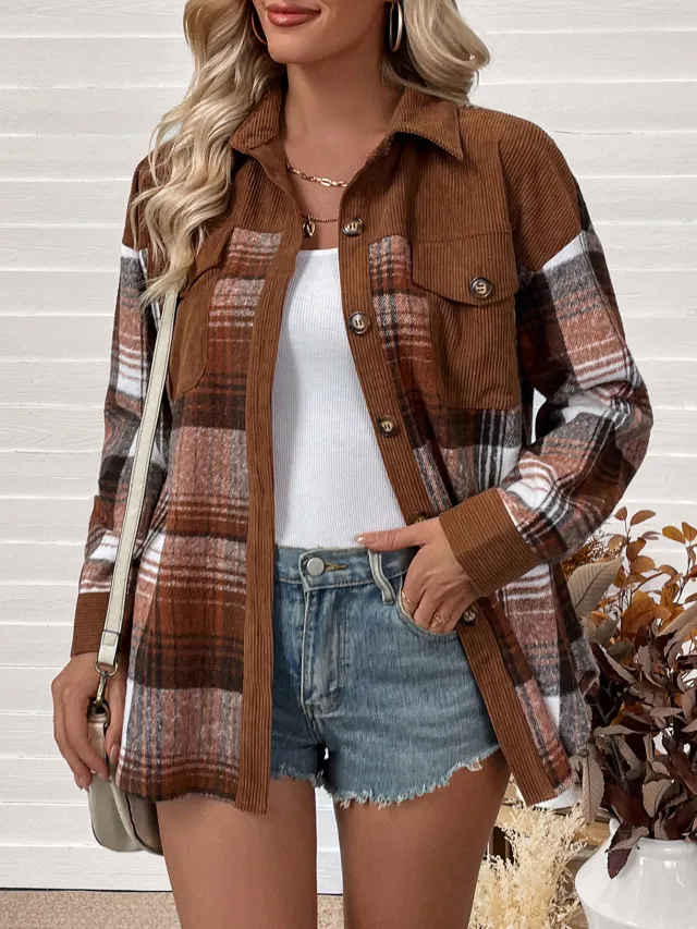 Women's Contrast Color Casual Style Shirt Autumn Brown - Shop at LoveMi