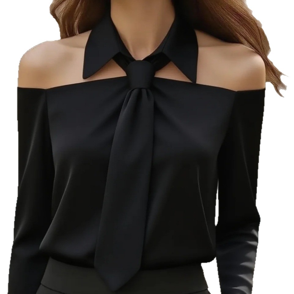 Fashion Women Tank Top Halter Neck Strap Lapel Design Long Sleeve Blouses Sexy Shirt For Spring Summer - Image 2