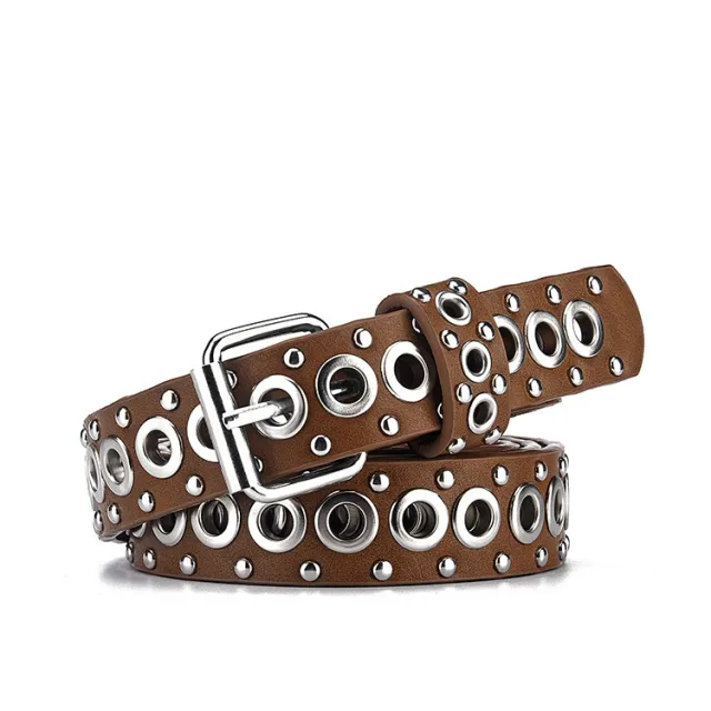 Fashion All match Air Hole Hollow Decoration Belt Khaki - Shop at LoveMi