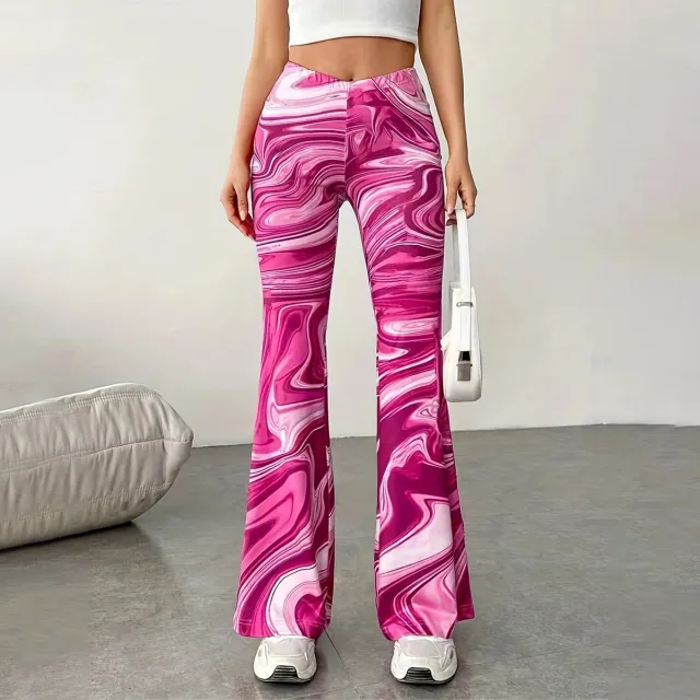 Women's Casual Wide Leg Print Bootcut Pants Magenta - Shop at LoveMi