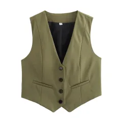 Women's Loose Button Decoration Multi-color Versatile Vest - Army Green - View 1