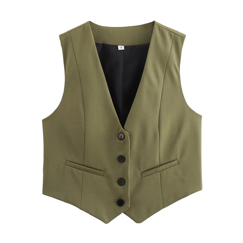 Women's Loose Button Decoration Multi-color Versatile Vest - Army Green