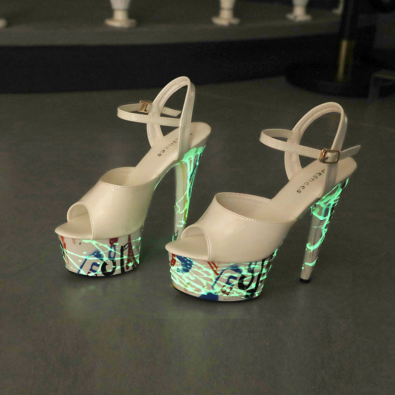 Waterproof-platform Sandals Fluorescent Glow-in-the-dark 15 Cm Patent Leather