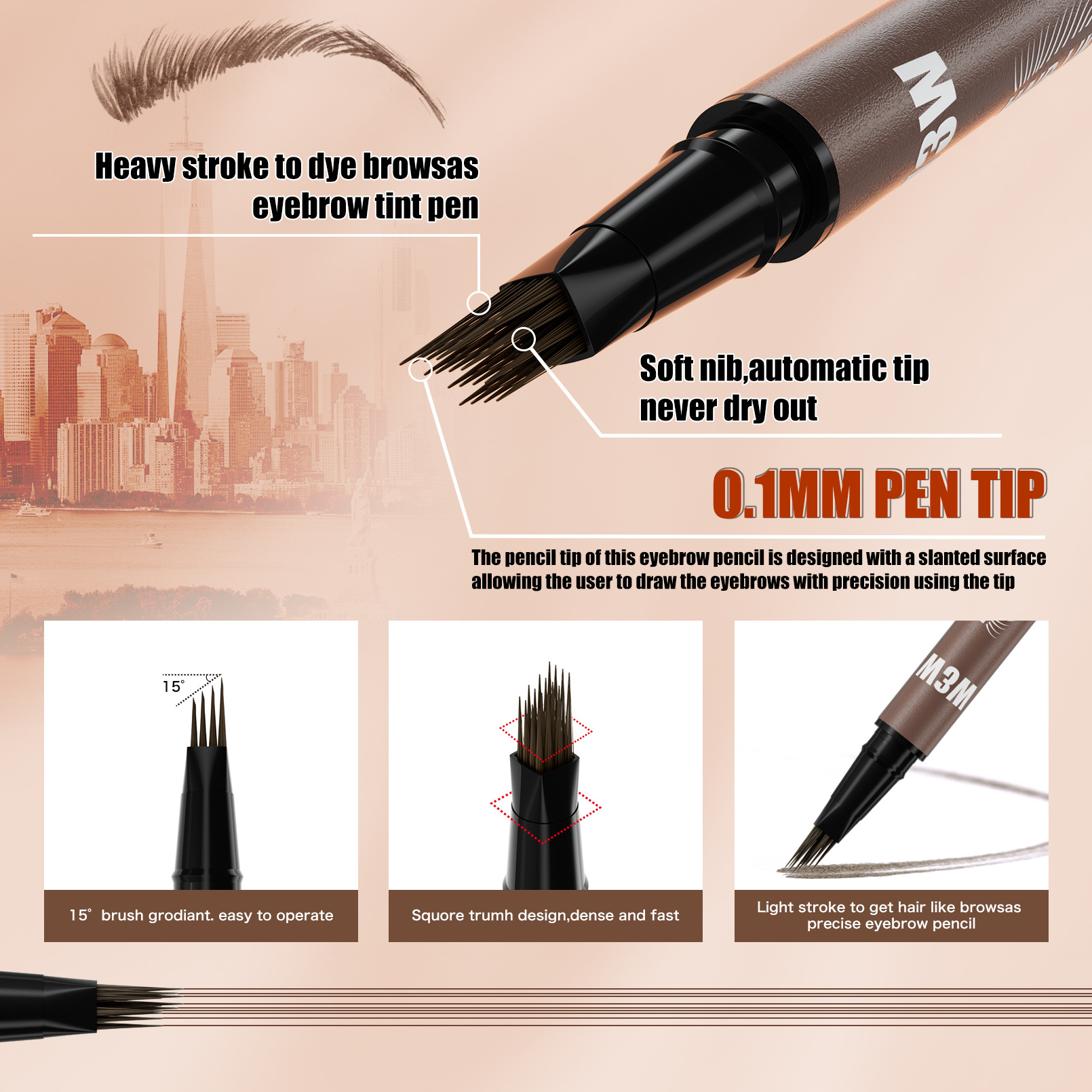 Waterproof Sweat-proof Smudge-proof Double-ended Eyebrow Pencil 4
